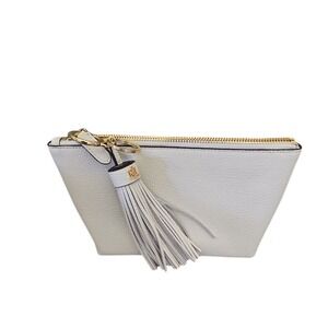 Ralph Lauren Cream Leather Cosmetic Pouch with Tassel Gold‎ Hardware Makeup Bag